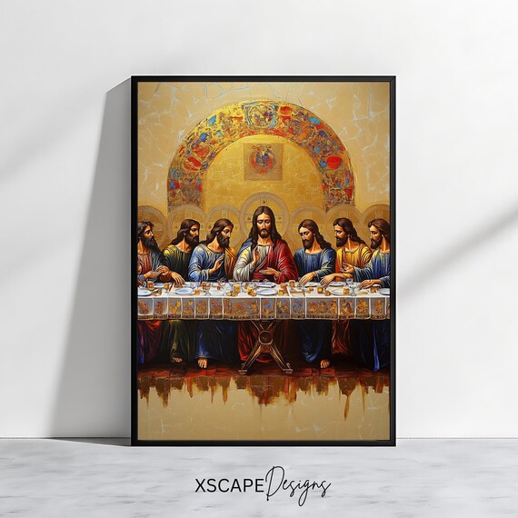 The Last Supper Golden Icon Style Religious Christian Art Poster