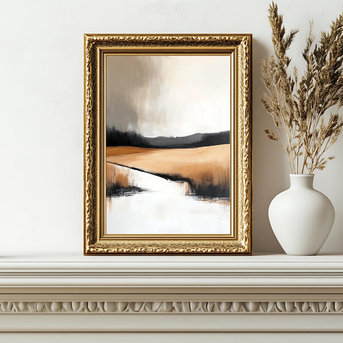 Modern Abstract Landscape Golden Field River Minimalist Art Poster - Image 2