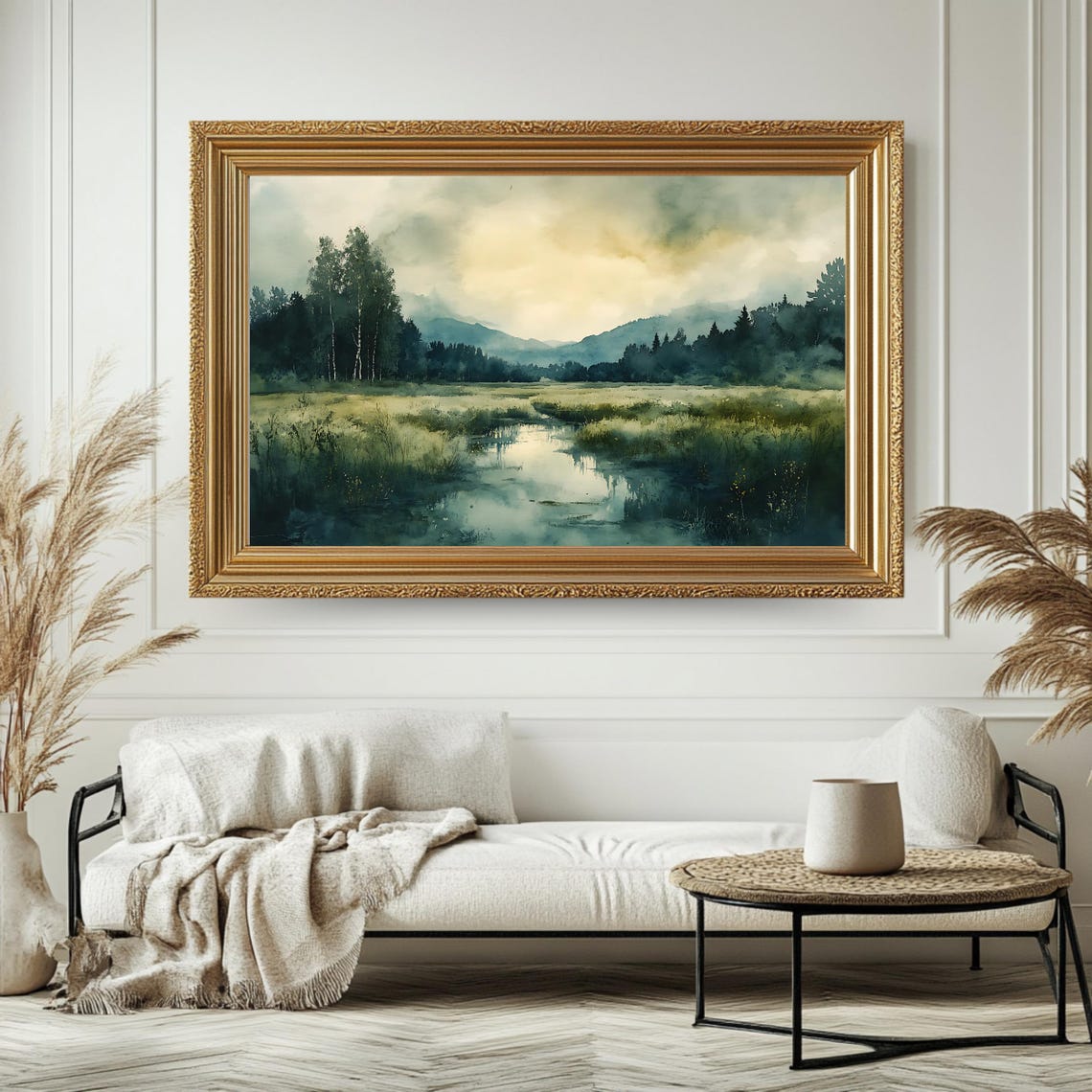 Misty Mountain Vintage Art Print Neutral Landscape Wall Art Horizontal Nature Moody Nature Decor - Image 4