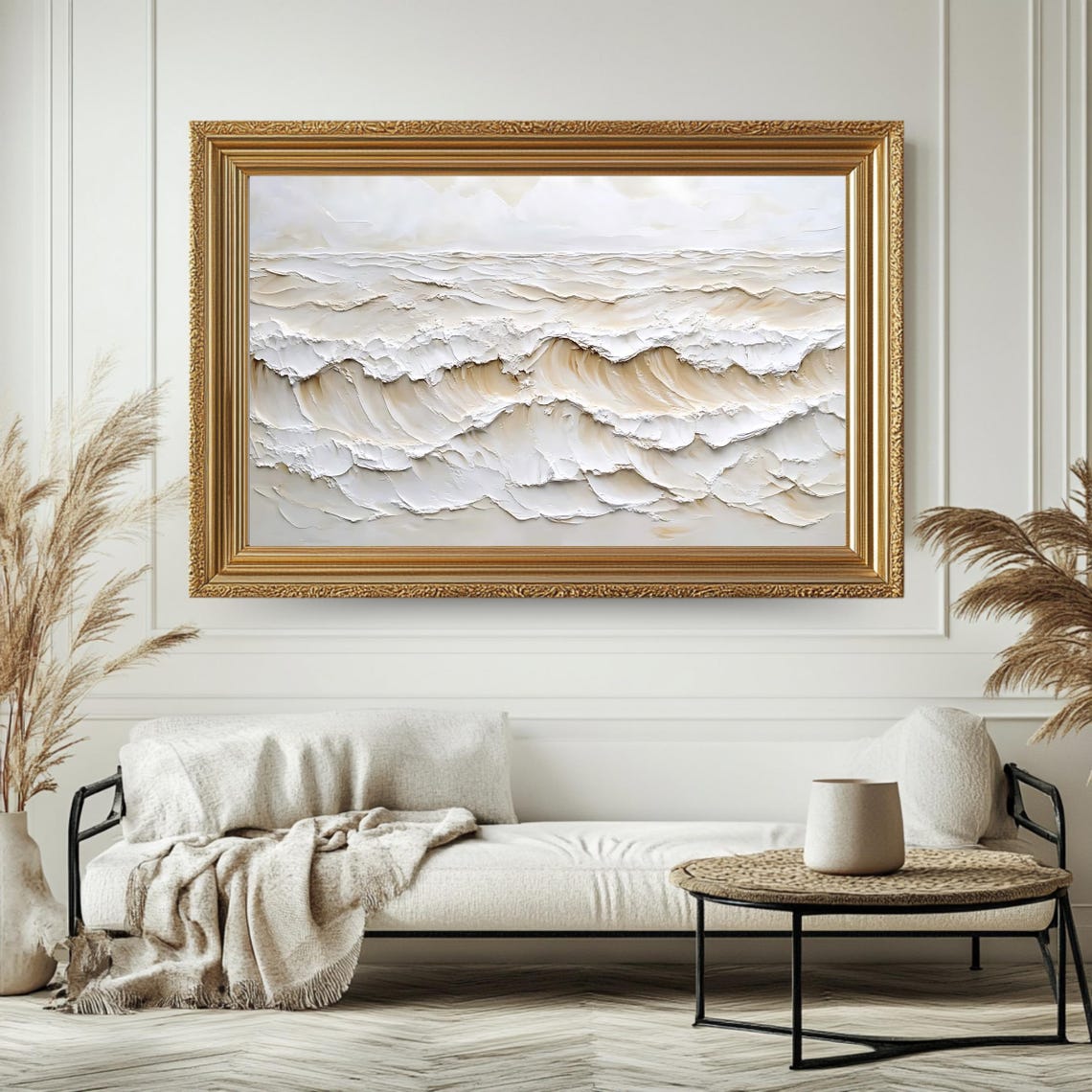 Antique Ocean Waves White Impasto Texture Neutral Seascape Poster - Image 4