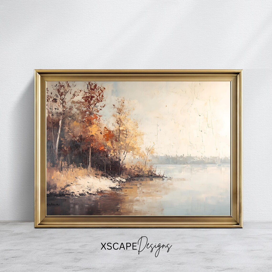 Antique Lakeside Autumn Vintage Fall Landscape