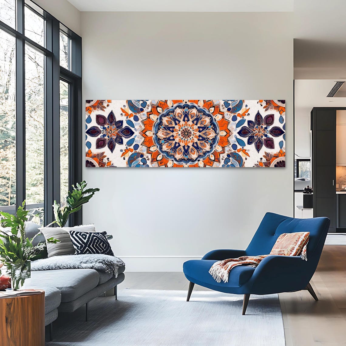 Islamic Geometric Mandala Orange Blue Arabic Panoramic Art Poster - Image 3