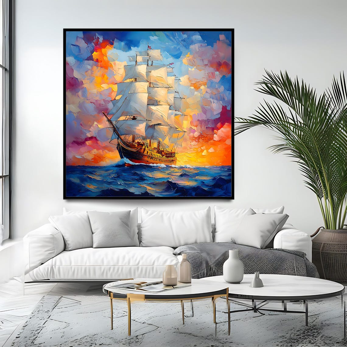 Tall Sailing Ship Sunset Full Sails Vibrant Ocean Seascape Wall Poster - Image 4