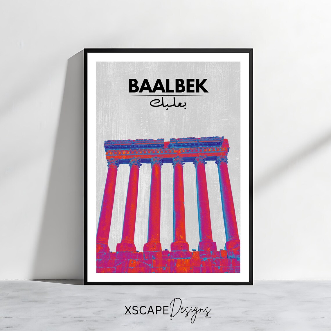 Baalbek Roman Ruins Pop Art Neon Ancient Lebanon Travel Poster