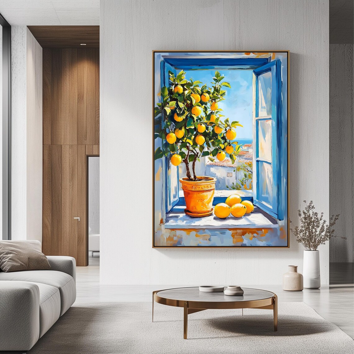 Lemon Tree Wall Art Mediterranean Print With Blue Window Bright Kitchen Decor - Image 3