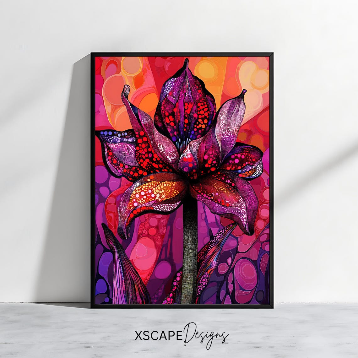 Magenta Lily Flower Psychedelic Dotwork Bold Abstract Floral Poster