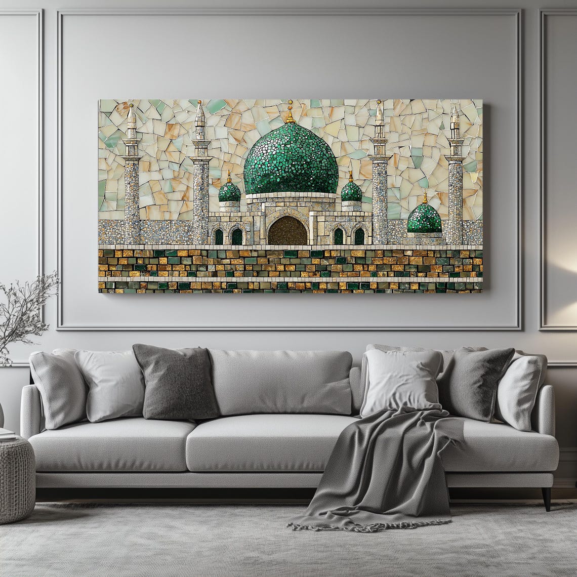 Al Masjid An Nabawi Green Dome Mosaic Panoramic Islamic Wall Art - Image 4
