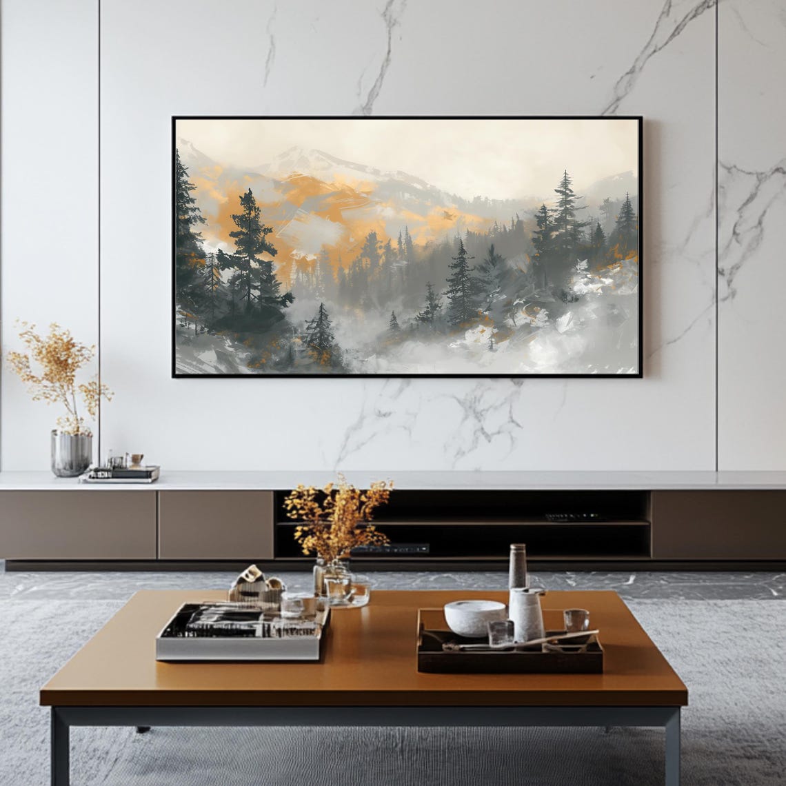 Moody Mountain Forest Foggy Pine Trees Landscape Travel Poster - Image 2