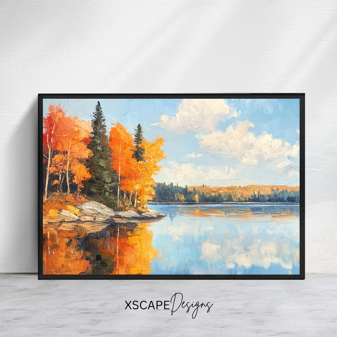 Autumn Lake Reflection Fiery Orange Trees Mirror Lake Forest Poster