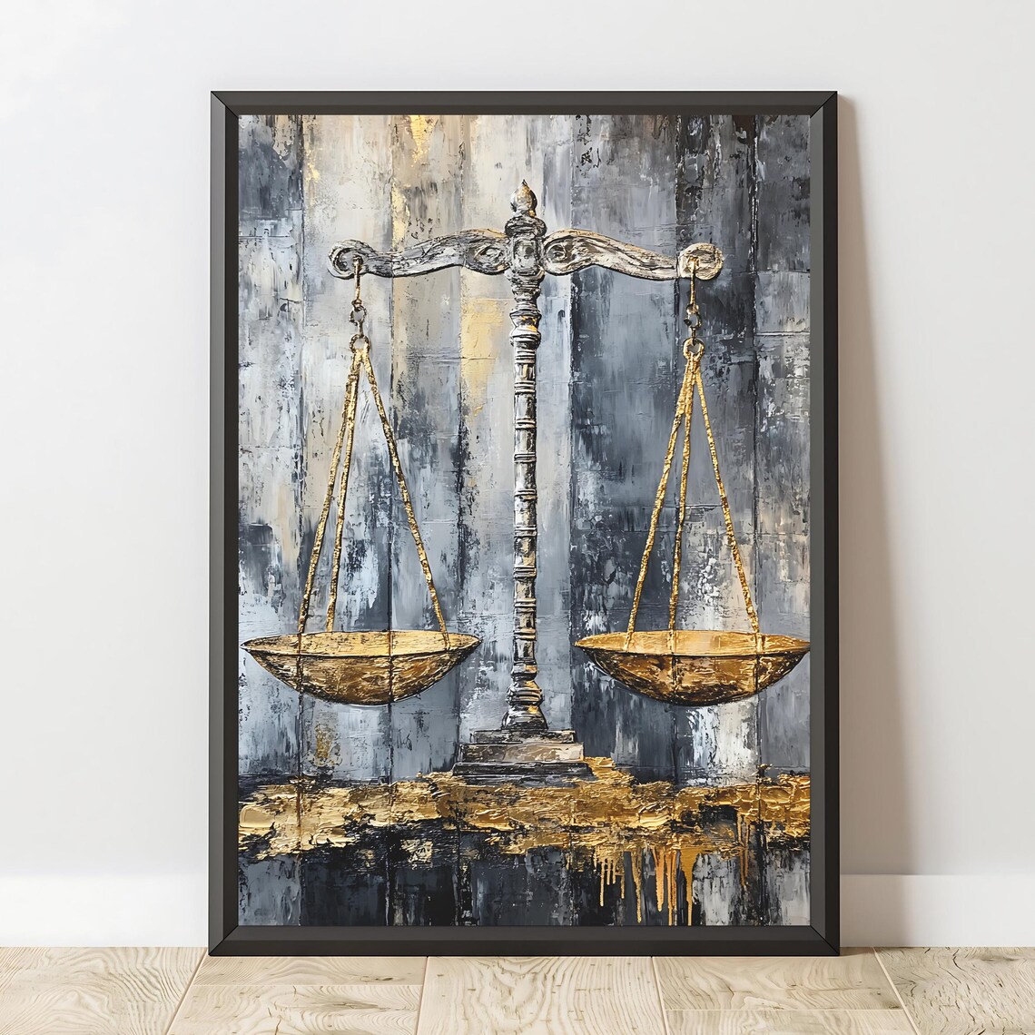 Scales Of Justice Gold Leaf Gray Modern Legal Office Wall Art Poster - Image 2