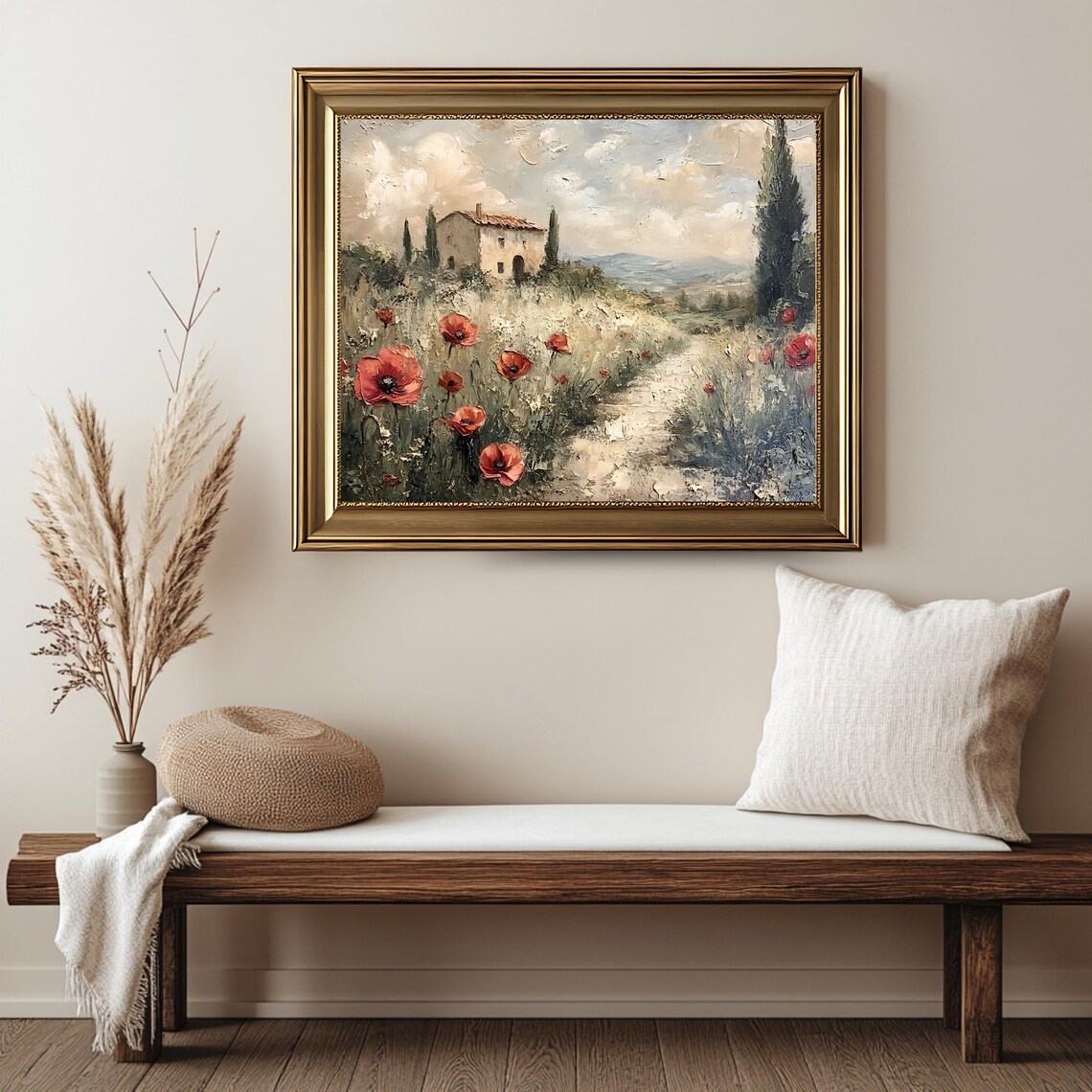 Vintage Tuscan Farmhouse Red Poppy Field Cypress Hills Travel Poster - Image 2