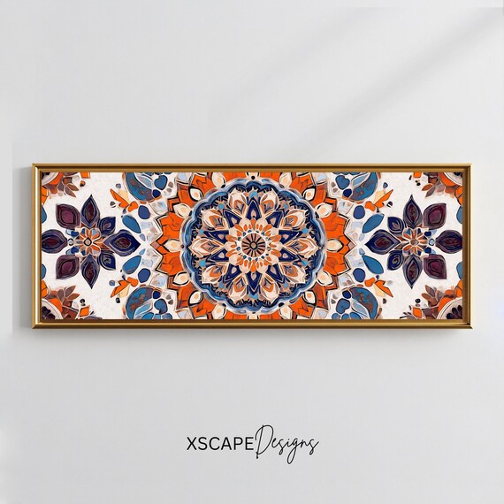 Islamic Geometric Mandala Orange Blue Arabic Panoramic Art Poster