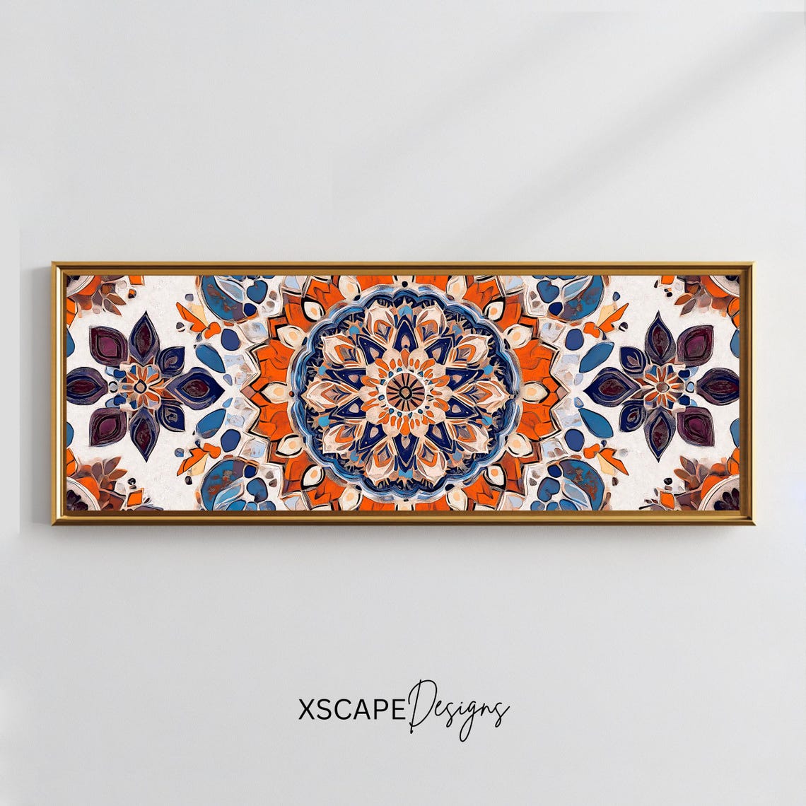 Islamic Geometric Mandala Orange Blue Arabic Panoramic Art Poster