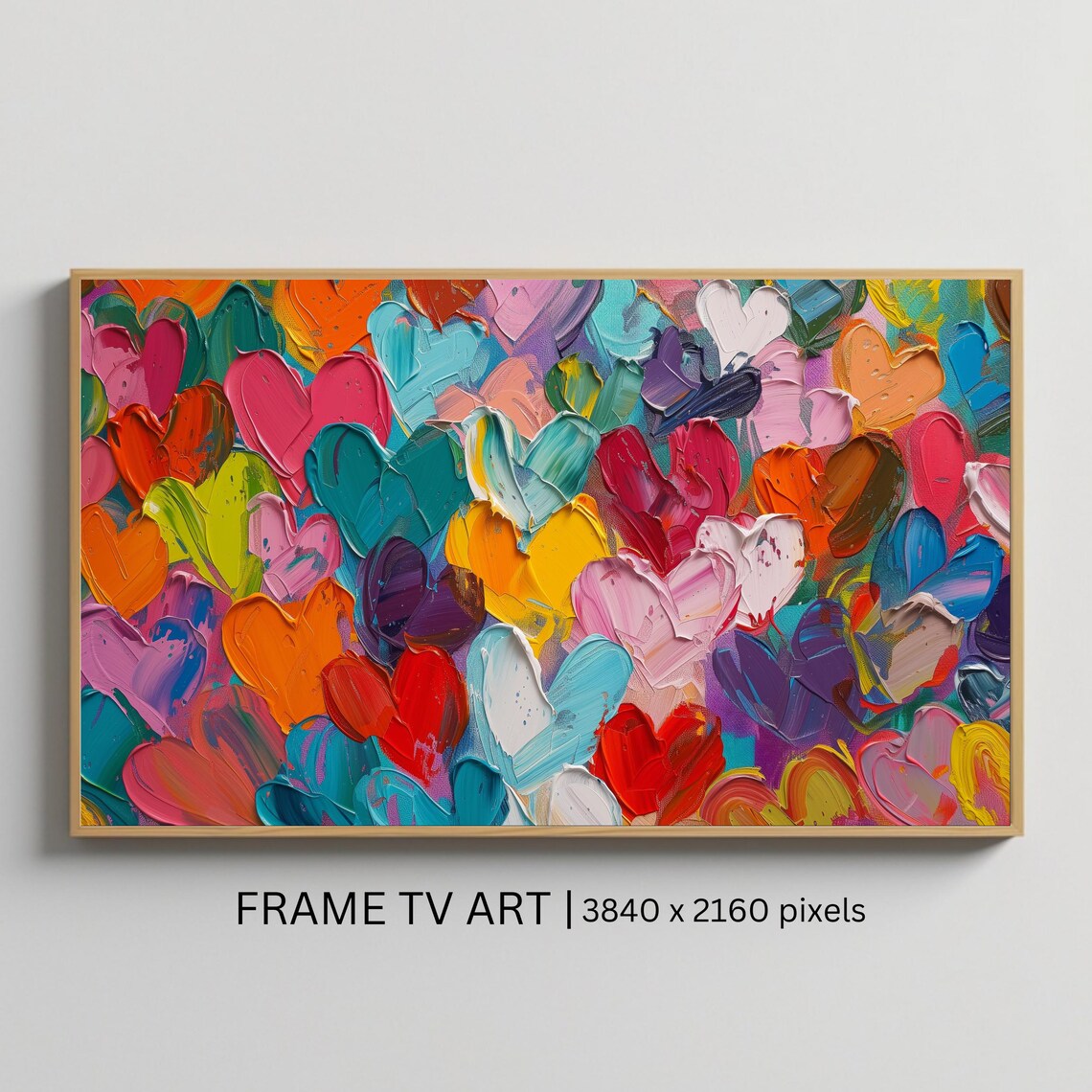 Colorful Hearts Impasto Painting Love Rainbow Wall Art Poster