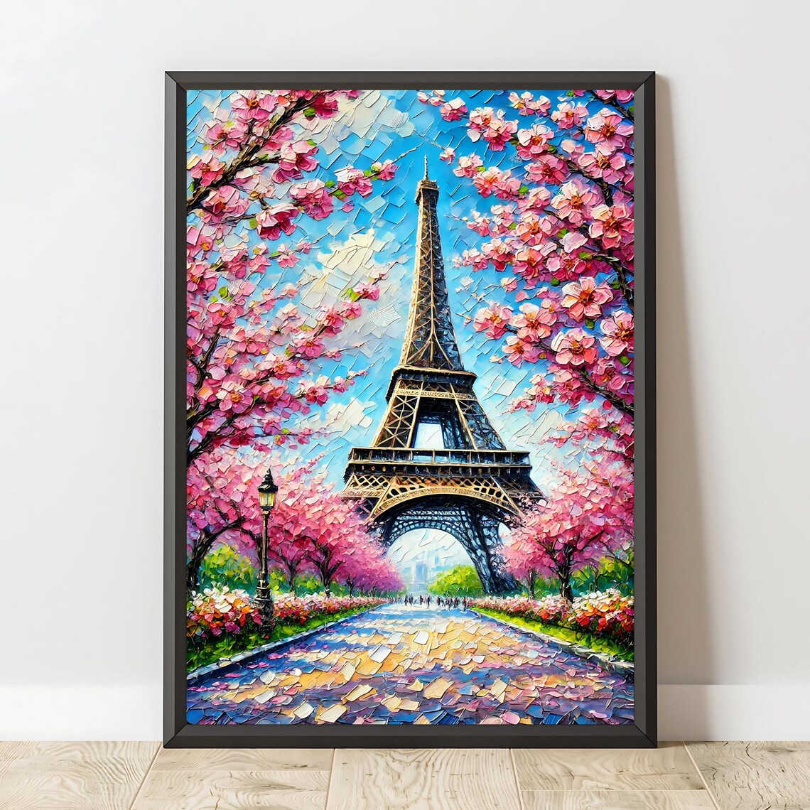 Eiffel Tower Art, Cherry Blossom Paris Landscape - Image 2