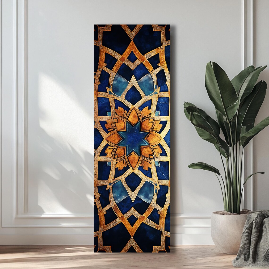 Islamic Geometric Arabesque Art Print, Gold and Blue - Image 3