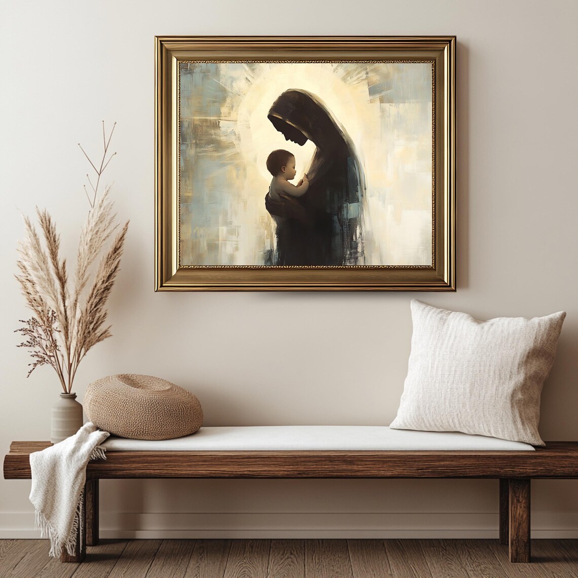 Blessed Mother Child Silhouette Holy Light Spiritual Religious Art Poster - Image 2
