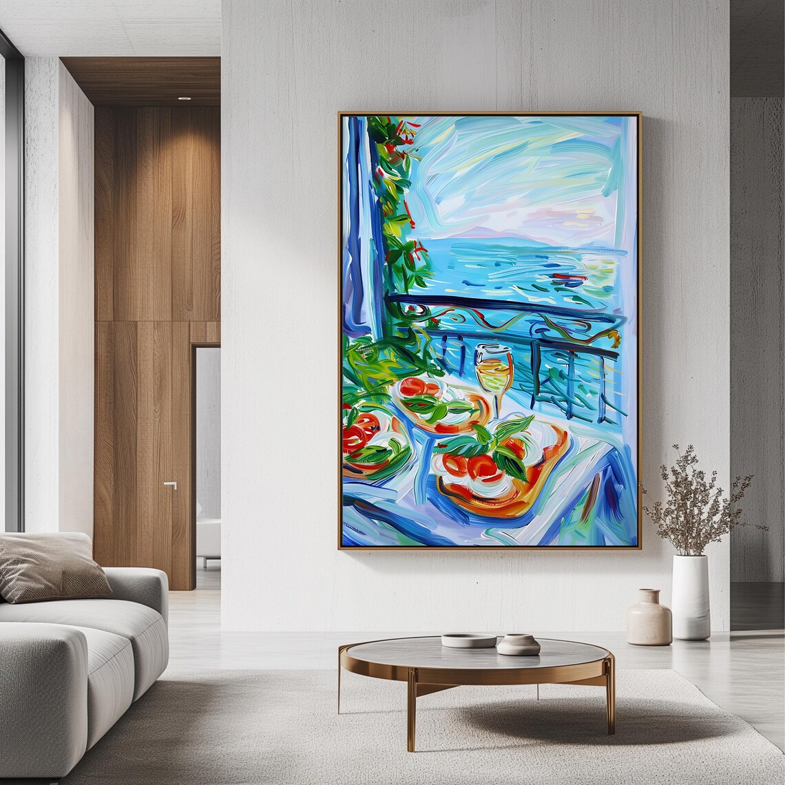 Seaside Balcony Dining Sea View Expressive Blue Coastal Art Poster - Image 3