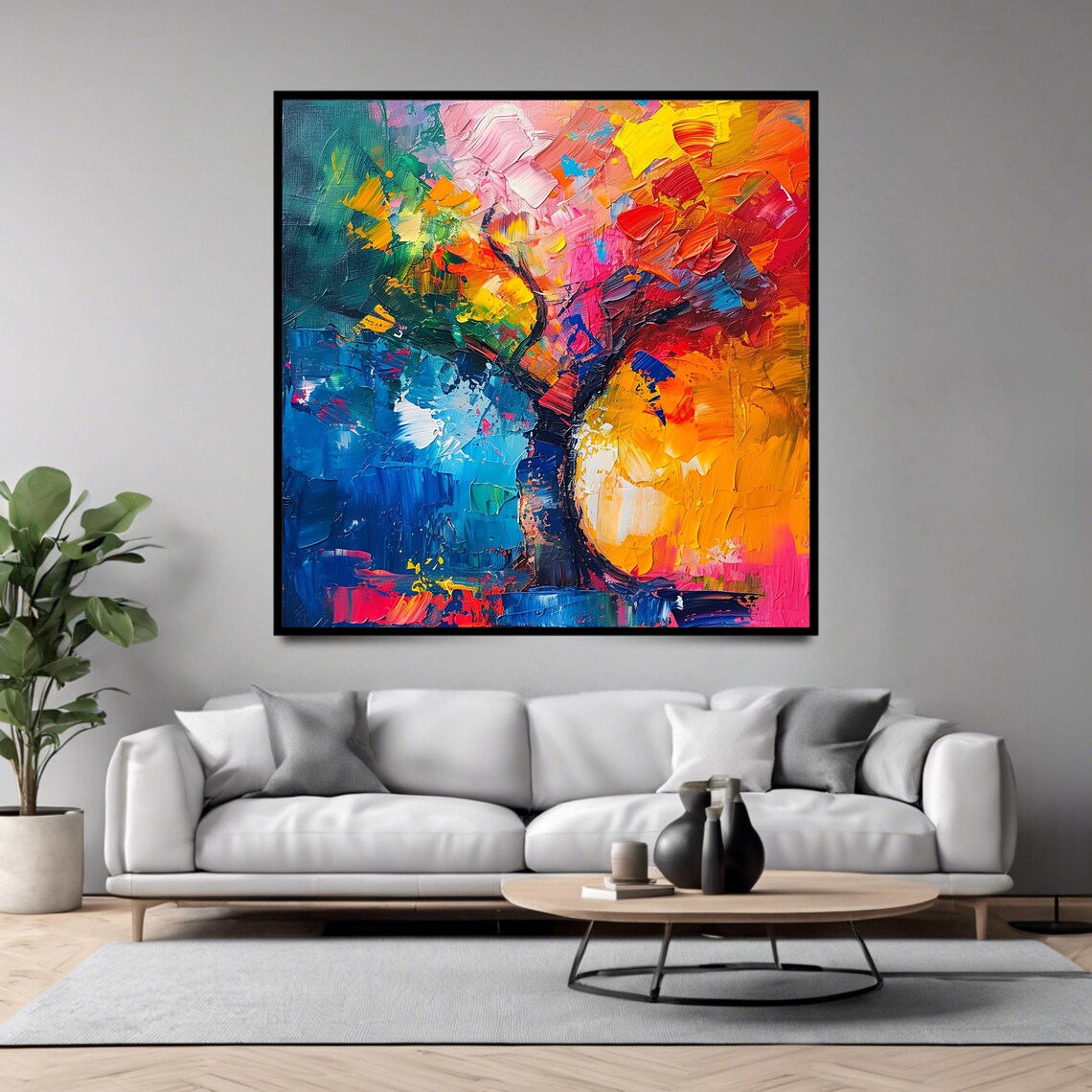 Abstract Colorful Tree Art Print Modern Wall Art Square Decor For Home - Image 4