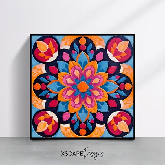 Moroccan Mandala Geometric Floral Vibrant Colorful Pattern Art Print