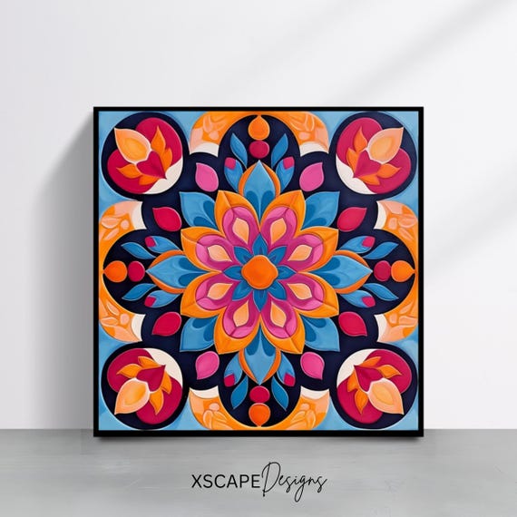 Moroccan Mandala Wall Art Print Geometric Square Vibrant Home Decor