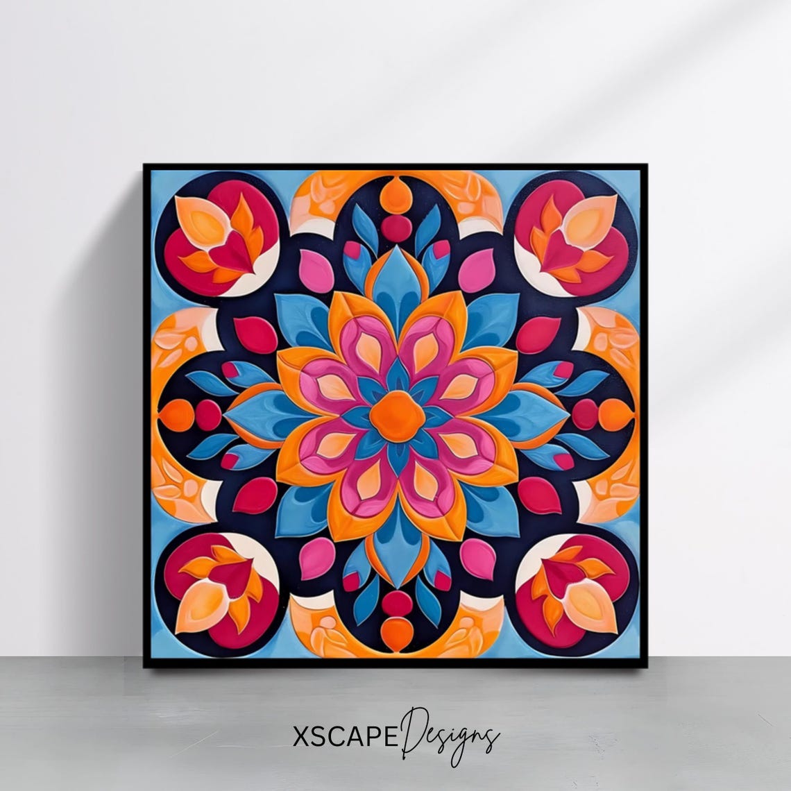 Moroccan Mandala Geometric Floral Vibrant Colorful Pattern Art Print