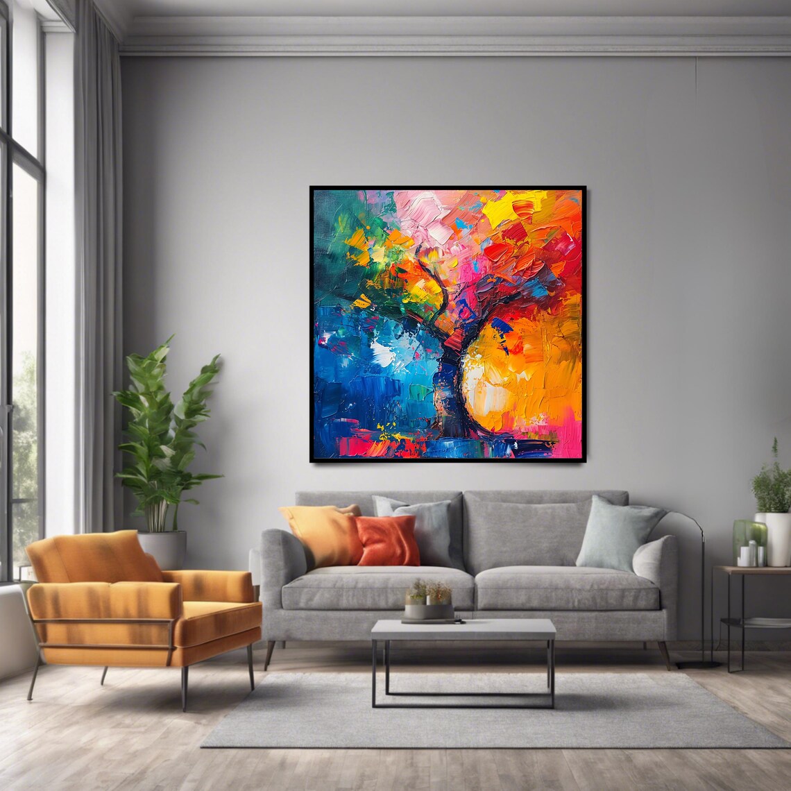 Abstract Colorful Tree Art Print Modern Wall Art Square Decor For Home - Image 2