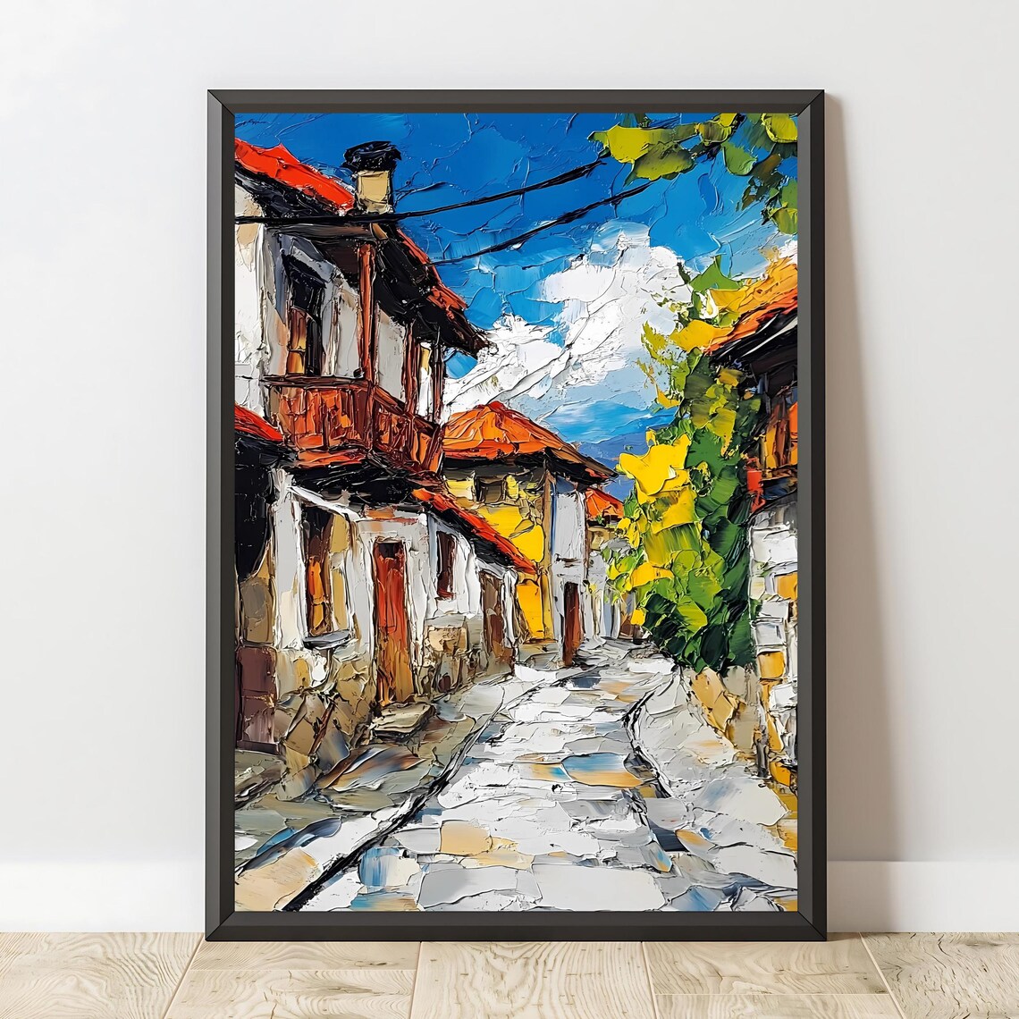 Rustic Village Street, Charming Landscape Art Print - Image 3