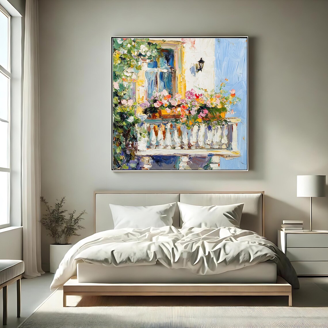 Floral Balcony, Mediterranean Boho Art Print - Image 2