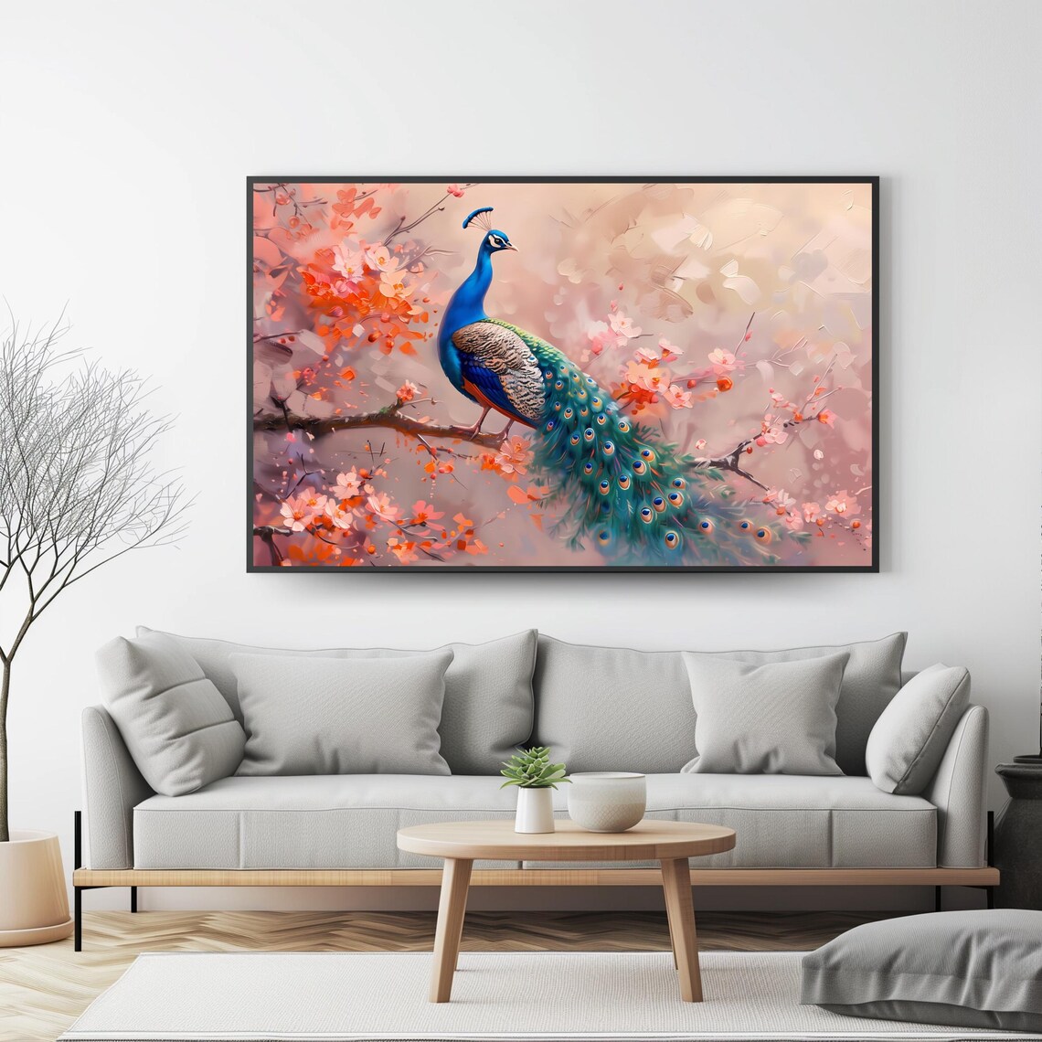 Peacock Floral Nature Art, Elegant Bird Decor - Image 4