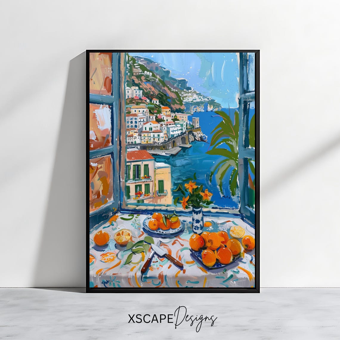 Amalfi Coast Town View From Window Oranges Italian Kitchen Art Poster