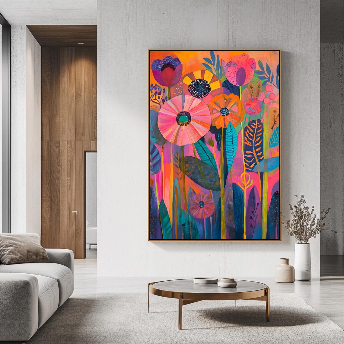 Vibrant Abstract Folk Art Flowers Colorful Botanical Wall Poster - Image 3