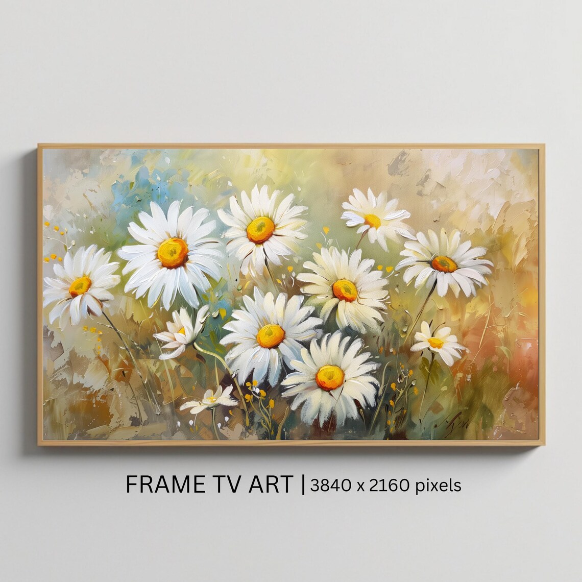 White Daisies Sunlit Meadow Soft Floral Oil Painting TV Art Poster