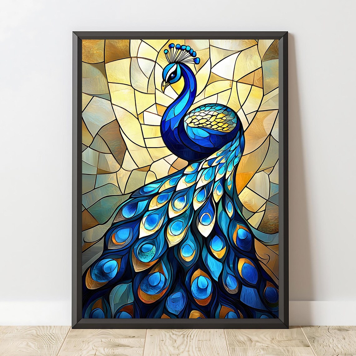 Stained Glass Peacock Elegant Bird Art Print - Image 3
