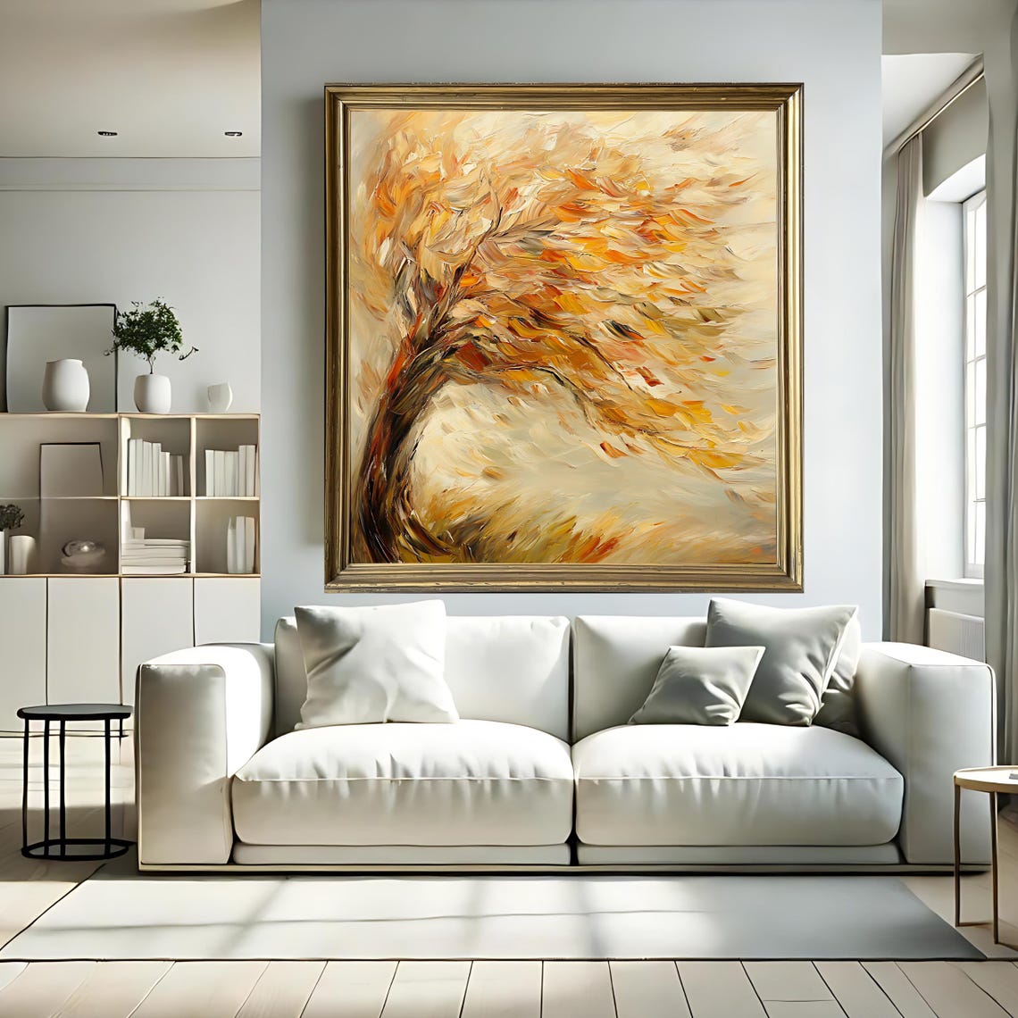 Abstract Windswept Autumn Tree Gold Leaves Impasto Painting Poster - Image 3
