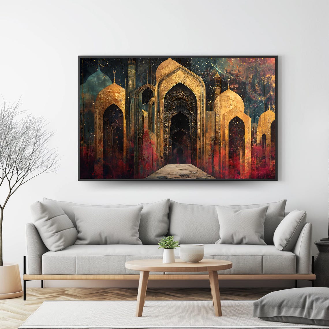 Golden Archway Islamic Art Print Abstract Mosque Wall Decor Middle Eastern Architecture Art Gold And Black Horizontal Wall Art - Image 4