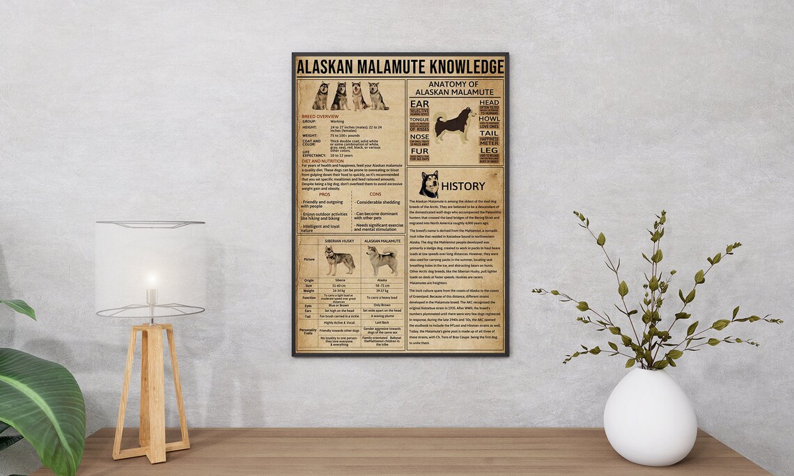 Alaskan Malamute Knowledge Poster, Dog Art Print - Image 2