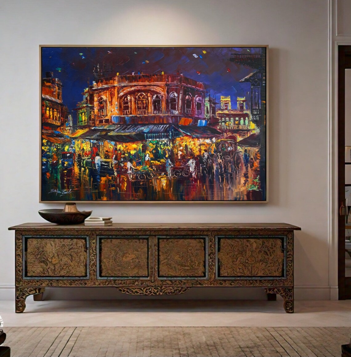Indian Art Oil Painting for Home, Large Textured Art - Image 3