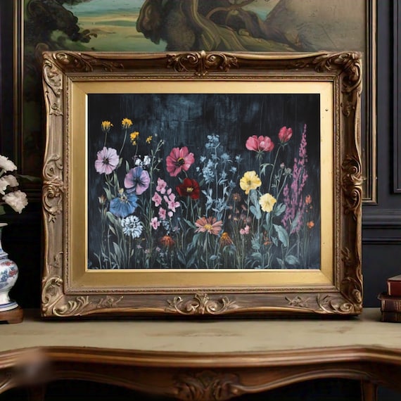 Wildflower Print Botanical Wall Art Moody Wall Art Painting Vintage Floral Print Dark Academia Prints Wall Art