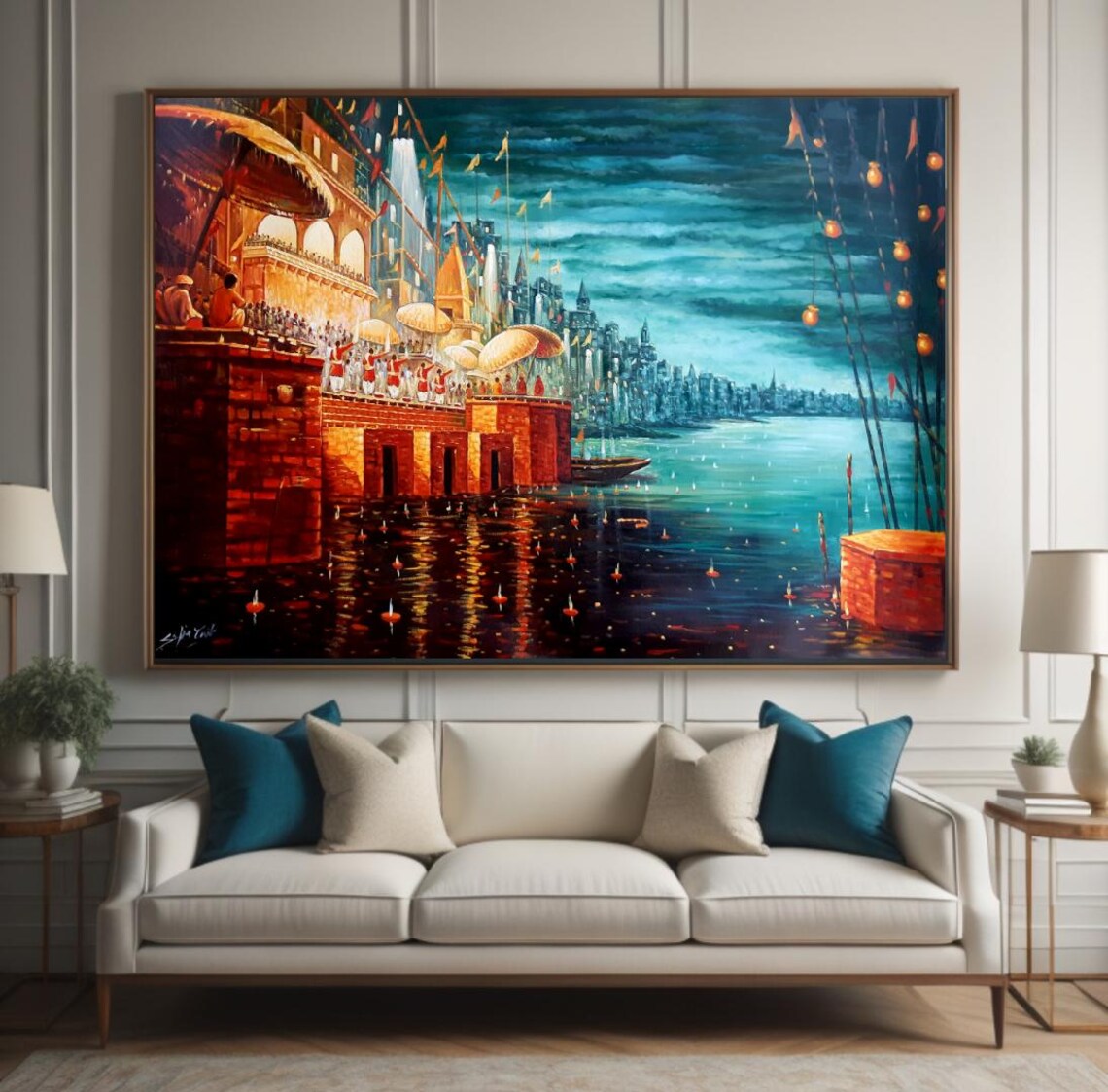 Indian Wall Art Oil Painting, Large Art Print - Image 3