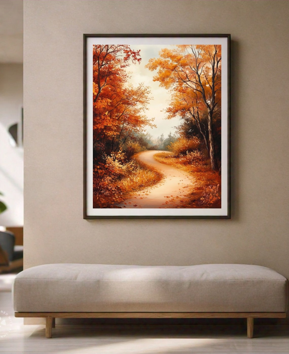 Winding Golden Path Through Fiery Autumn Forest Oil Painting Poster - Image 2