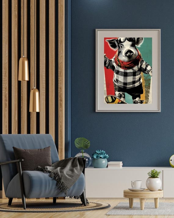 Potbelly Pig Wall Art Lover Gift Quirky Idea Winter Sport Theme Etsy
