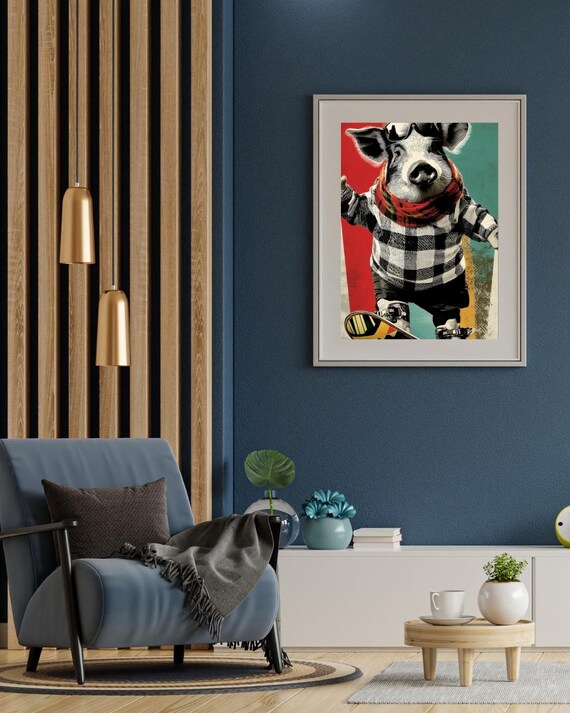 Snowboarder Pig Flannel Scarf Winter Sport Funny Animal Pop Art Poster