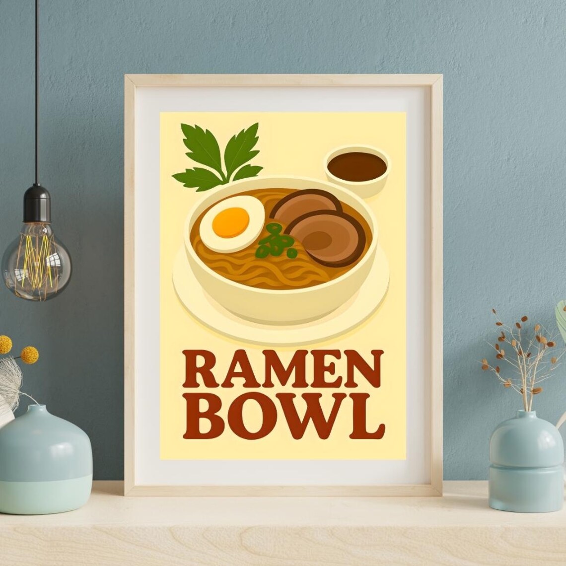 Ramen Bowl Retro Japanese Food Poster Cute Noodle Kitchen Decor