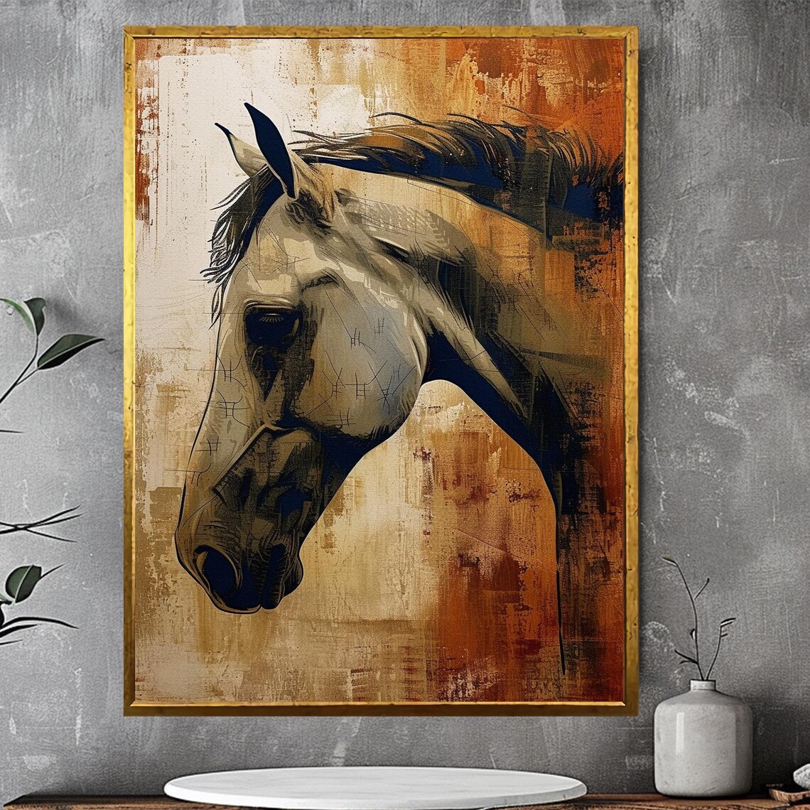 Rustic Horse Portrait Vintage Gold Bronze Oil Painting Style Poster