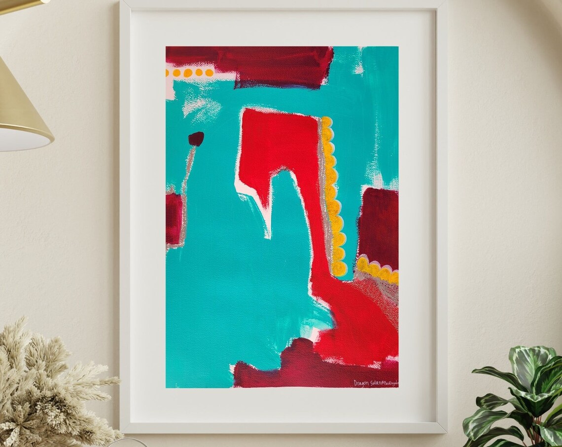 Abstract Prints Modern Painting Turquoise Print Poster Dragon Print Art Colorful Poster New Home Gift Vibrant Wall Art Red Wall Art