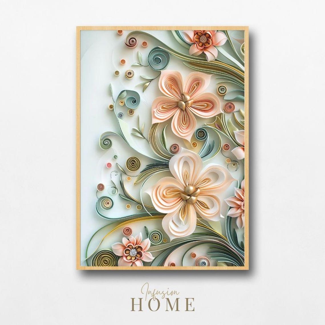 Pastel Bloom 3D Quilled Paper Flower Botanical Garden Art Poster