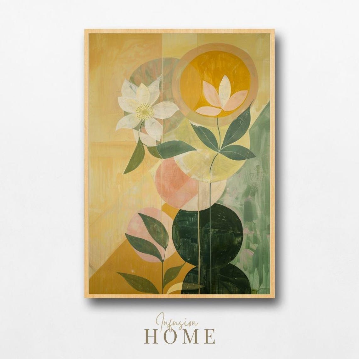 Nordic Floral Botanical Art Sunlit White Flowers Gold Poster