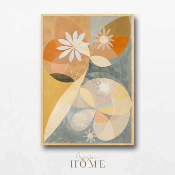 Golden Nordic Floral Print Abstract Geometric Art