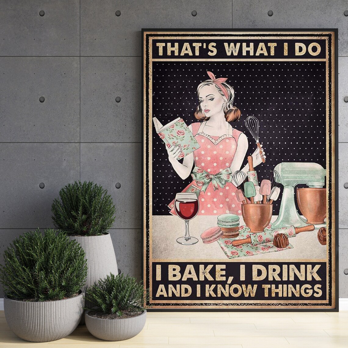 Girl Baking, Drinking Wine Kitchen Wall Art Print - Image 3